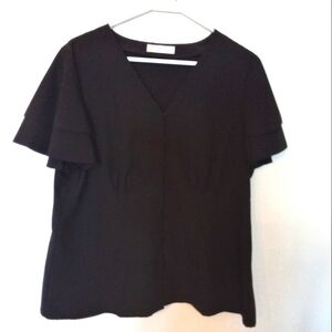 Belle Poque Women's Black Flutter Sleeve V-Neckline Blouse Size XL